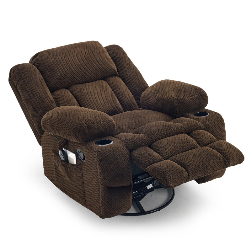 Fauteuil inclinable à bascule pivotant de 41,3 po de largeur avec système de relaxation vibratoire, double porte-gobelet et poche latérale