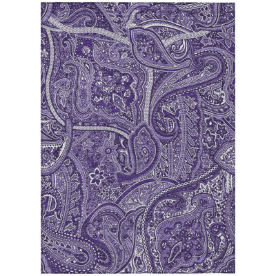 5' X 8' Silver Paisley Washable Indoor Outdoor Area Rug