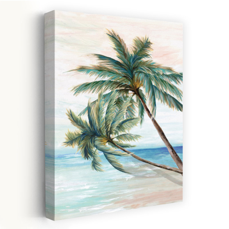 Hawaï, plage II, serein, vibrant, palmier abstrait, art côtier, H 48 po x l 32 po