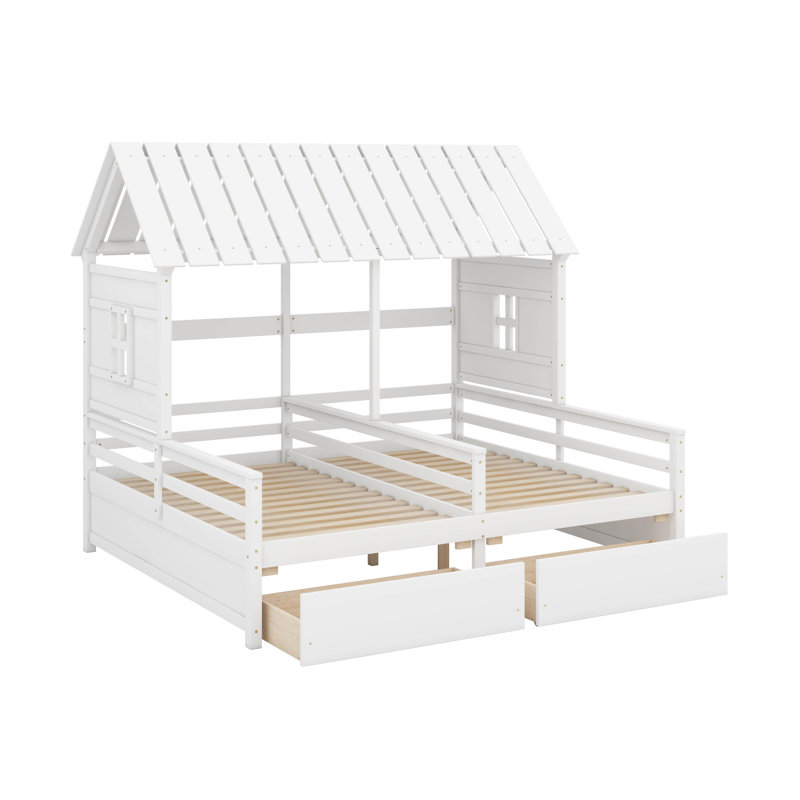 Lit plateforme simple avec 2 tiroirs, Blanc