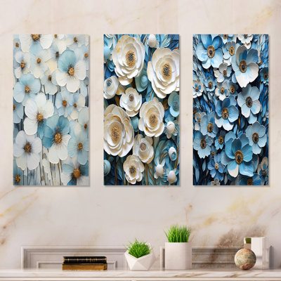 Ensemble de 3 décorations murales minimalistes bleues et blanches Garden Zen - Pensies