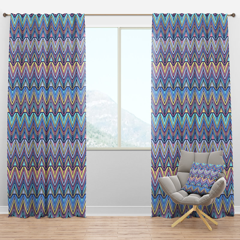Panneau de rideau simple semi-diaphane à motif géométrique Zig Zag, l 52 po x L 120 po