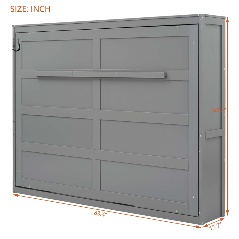 Lit escamotable double pleine grandeur, Gris, Double