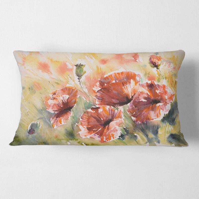 Coquelicot rouge sur un champ - coussin traditionnel imprimé