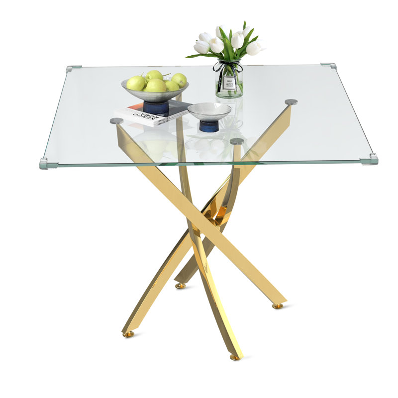 5 - Piece Pedestal Dining Set, Gold, Gold/White
