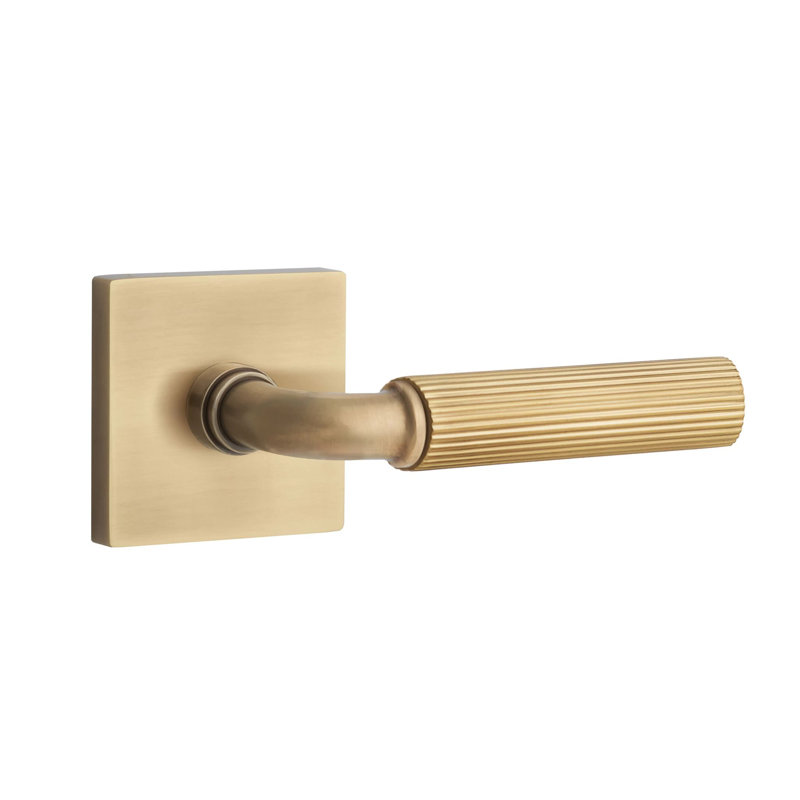 Mortaise intérieure de passage Emtek Select avec rosette carrée et tige R-Bar, levier droit moleté, Gauche, Nickel satiné