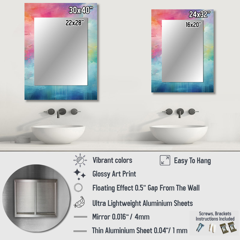 Watercolor Northern Lights III - Northern Lights Decorative Wall Mirror, Traditional Large Mirror, Printed Metal Art