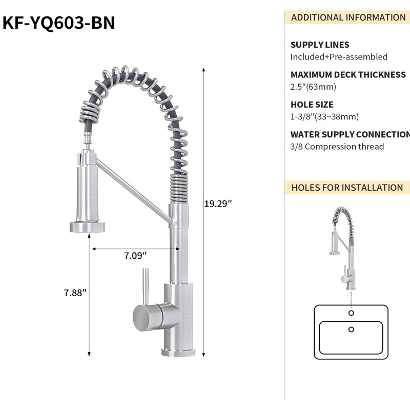 Modern Brushed Nickel Kitchen Faucet - , Smooth Operation Stainless Steel 304, Option, Brushed Nickel