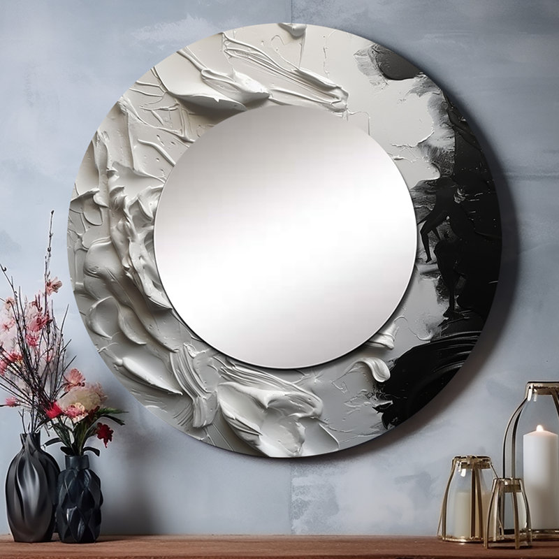 Stephenee blanc et noir Tranquility Unleashed VI - miroir unique en marbre, grand miroir mural moderne, impression d'art en métal
