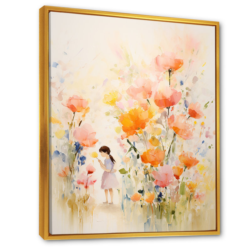 Whimsical Kids Floral Haven I - Art mural pour enfants, Cadre flottant doré, H 44 po x l 34 po x P 1,5 po