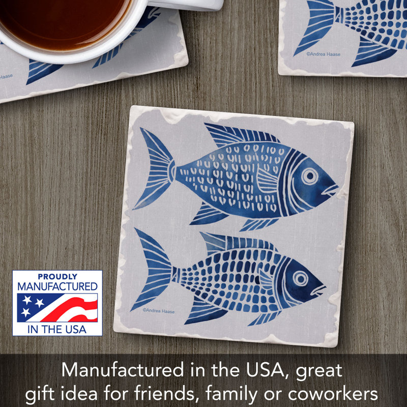 Blue Fish Pair Single Tumbled Tile Coaster Create Your Own Collection