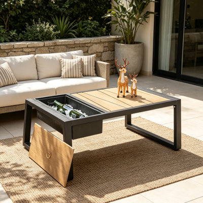 Table basse d'extérieur rectangulaire en aluminium avec seau à glace Vernease
