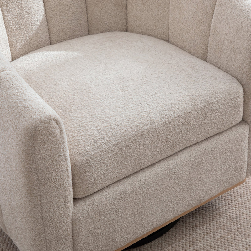 Upholstered Chenille Swivel Armchair, Beige