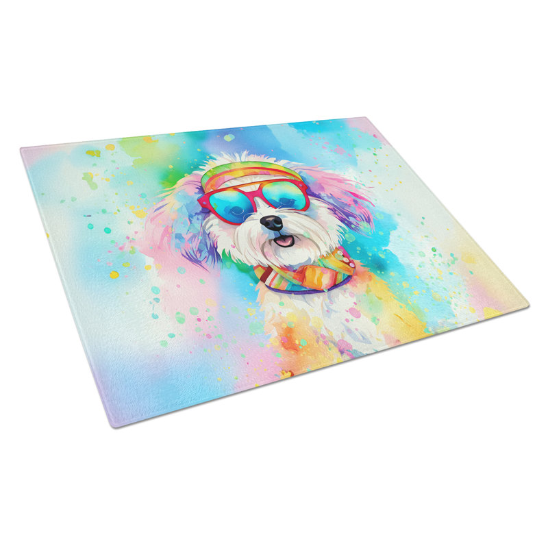 Grande planche à découper en verre Bichon Frise Hippie Dawg