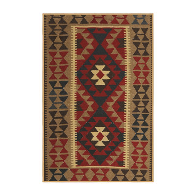 Tapis de zone rouge/brun/crème contemporaine