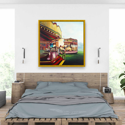 Carousel in a Carnaval Canvas | Blue Framed Wall Art Decor