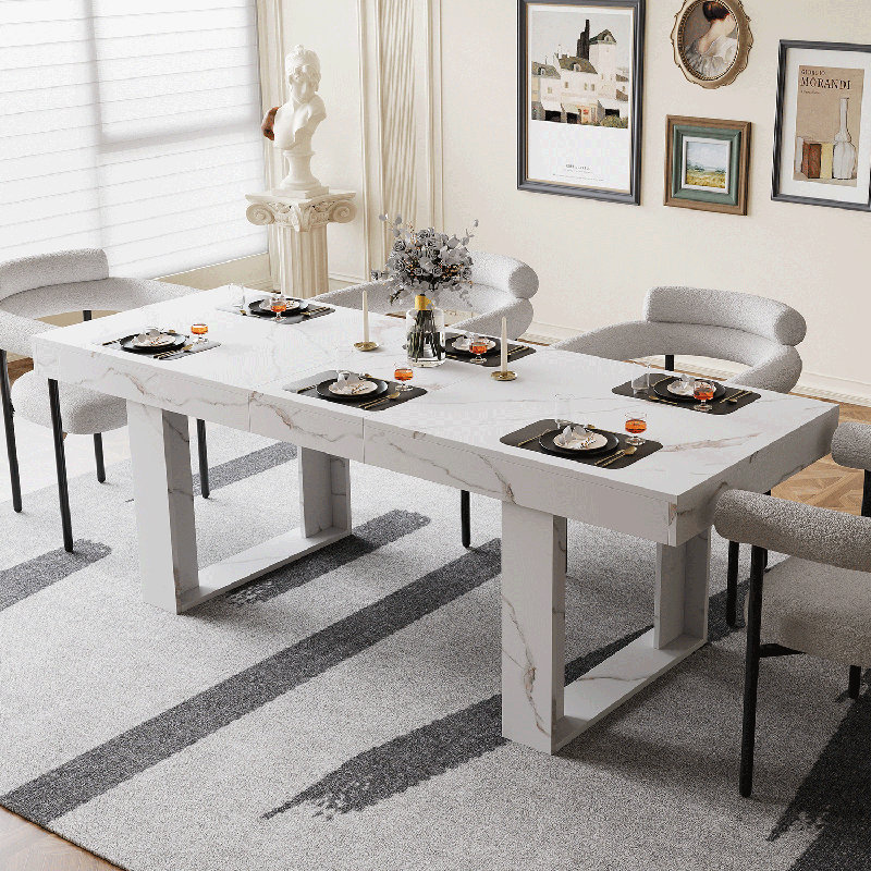 Table de salle à manger rectangulaire extensible, Marbré / marbré