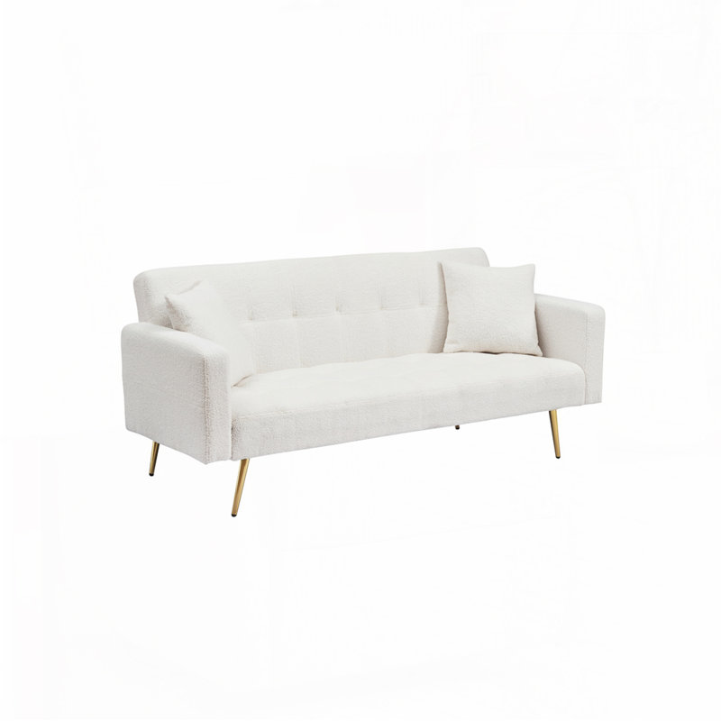 Canapé-lit en molleton 71,7 po avec deux coussins décoratifs inclus, Beige