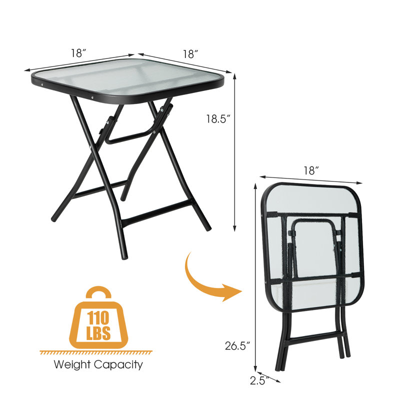 Edelberto Square Glass Outdoor Folding Bistro Table
