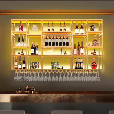 Jozey Wall Mounted Wine Bottle & Glass Rack Black