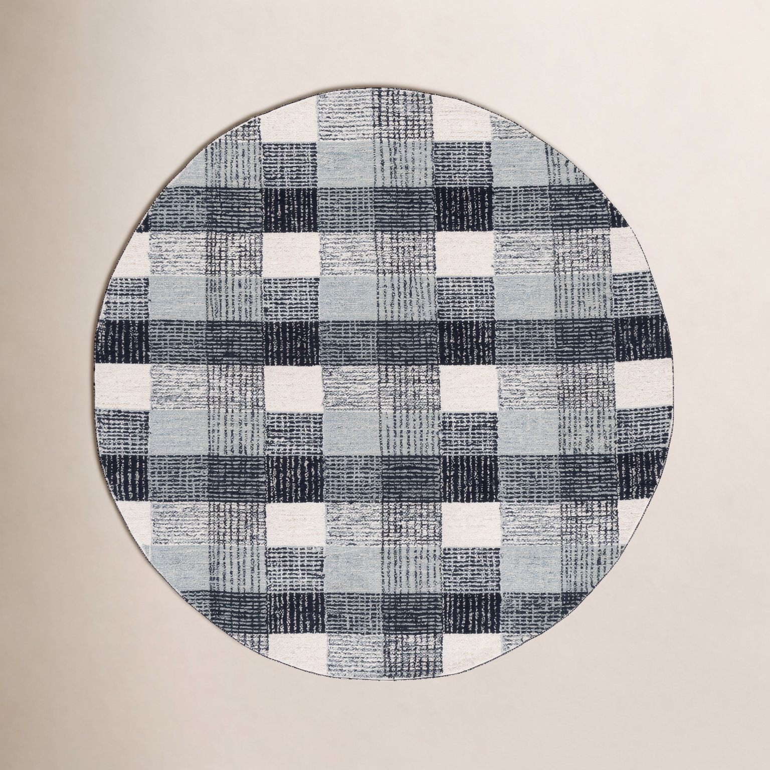 Hand-Tufted Wool Plaid Rug, Round 6'