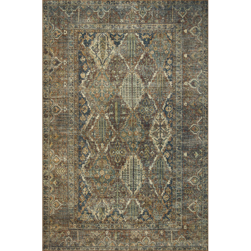 Banks Spice and Blue Washable Synthetic Area Rug 8'-6" x 11'-6"
