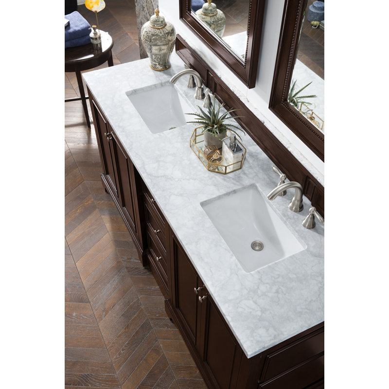 De Soto 72'' W Double Vanity, Carrara White, 8" Widespread