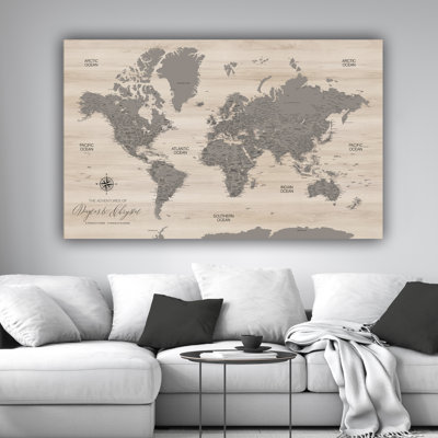 Carte du monde personnalisée avec punaise en bois moderne