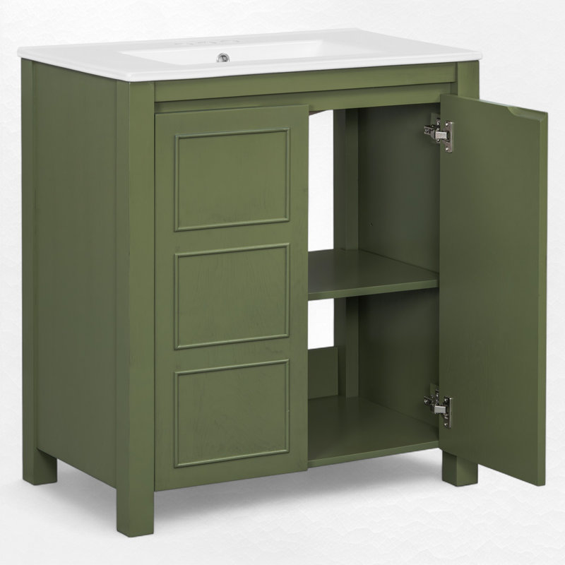 30" Single Bathroom Vanity With Ceramic Top, Olive Green