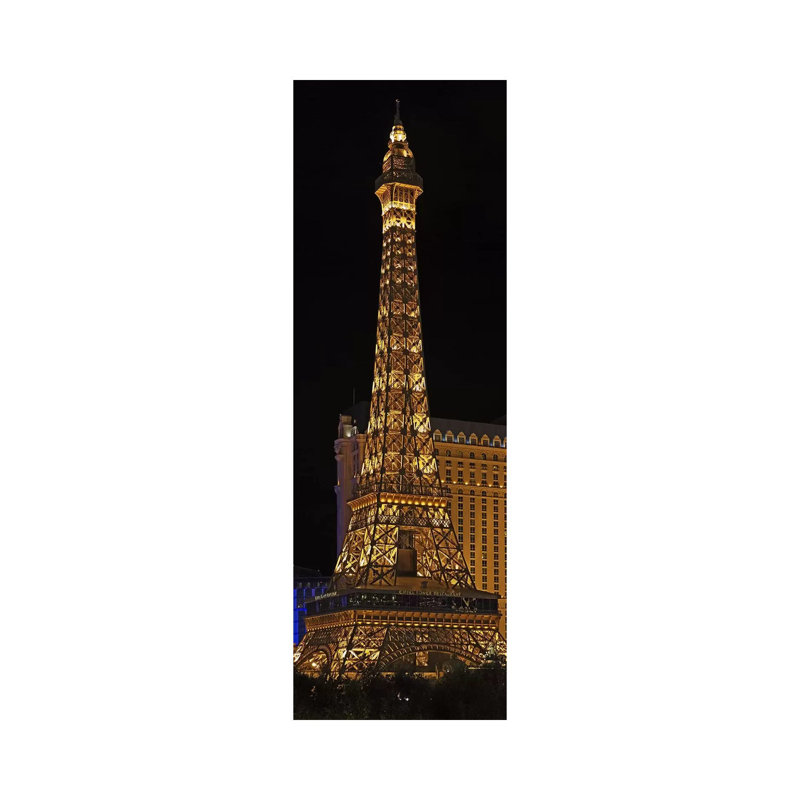 Replica Of The Eiffel Tower Lit Up At Night, Paris Las Vegas - Wrapped Canvas Panoramic Print