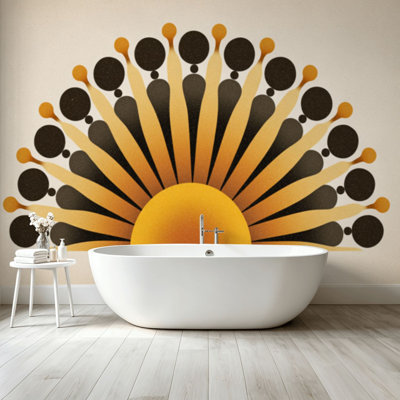 Peel and Stick Wallpaper Wall Mural Orange Sun print boho minimalist wall art geometric abstract Wall Art Self Adhesive and Removable