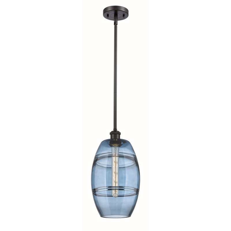 Luminaire suspendu à 1 tige Ballston Bettylou-516-G557, H 9,88 po x l 8 po x P 8 po, Bleu princesse, Bronze huilé