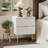 Modern Fluted Nightstand with Charging Station & 2 Drawers, Gold & Wood Bedside Table with USB Ports & Outlets
