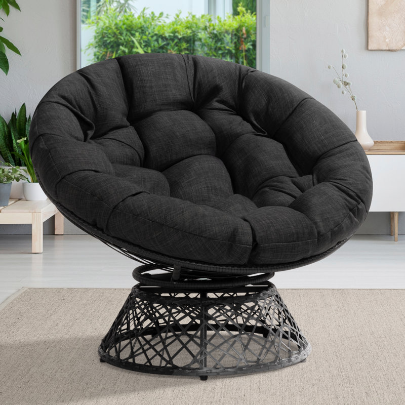 Ariyelle Swivel Papasan Accent Chair with Extra Thick Cushion for Ultimate Comfort, 37.60" W × 34.28" D × 30.42" H, Black