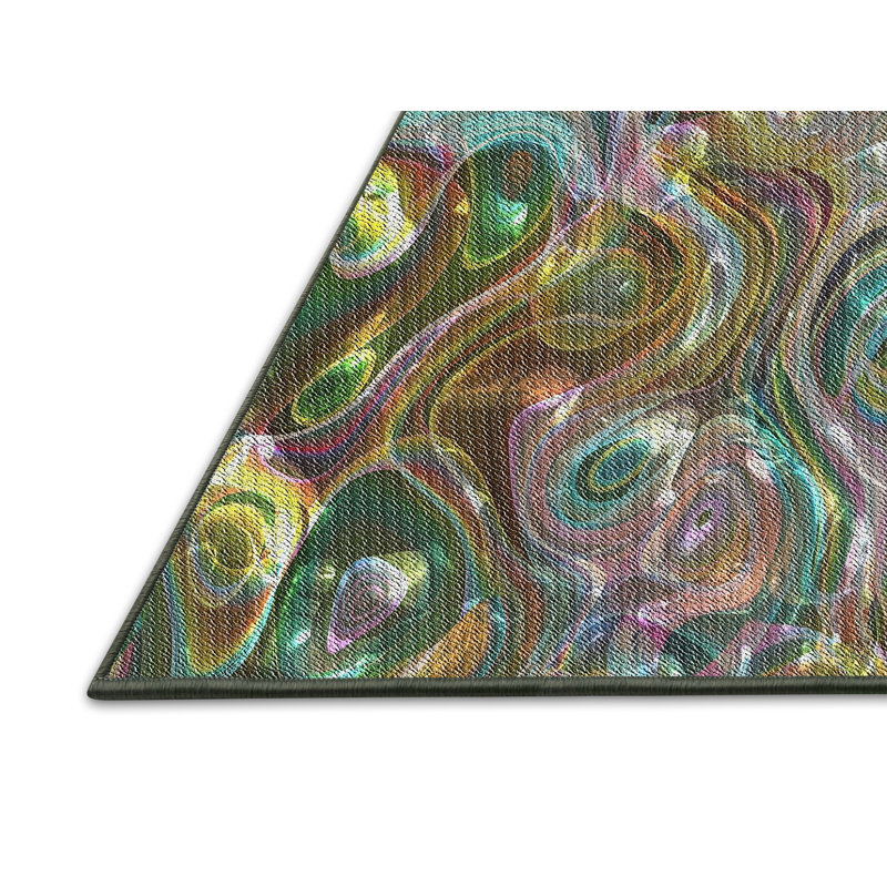 Tapis vert/jaune à motifs, Rectangle 2 pi x 5 pi