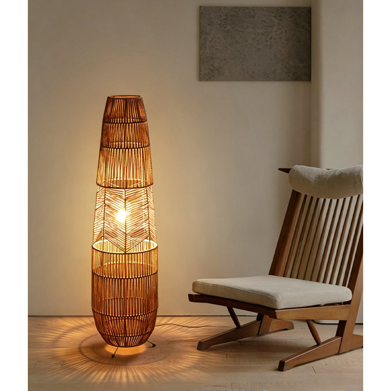 Lampe sur pied en corde tissée à la main Boho-Chic, haute lampe sur pied en corde de jute pour un éclairage ambiant chaleureux