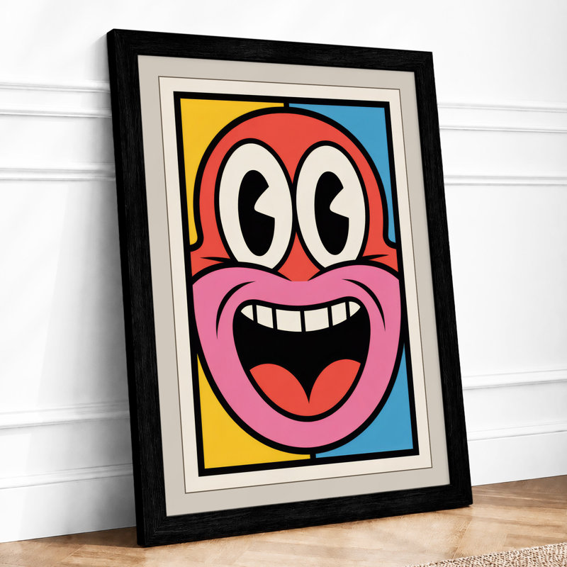 Cheerful Face Retro - Print, A2 - 59.4 x 42.0 cm, Black