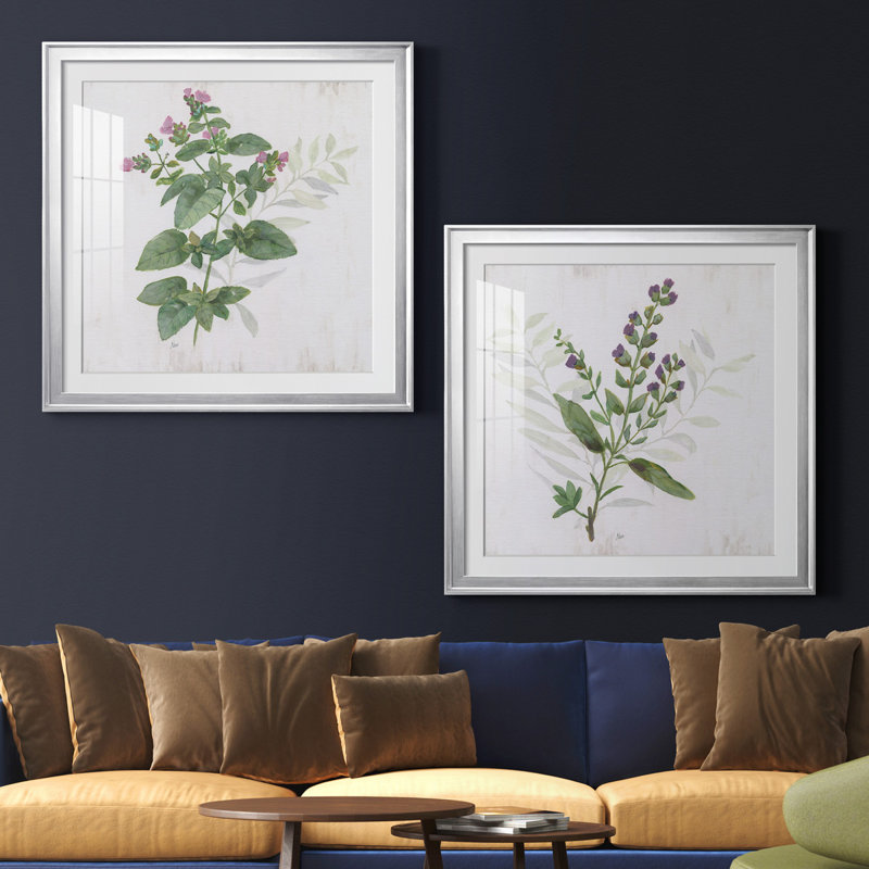 «Kitchen Garden I», ensemble de 2 reproductions d'art encadrées, Papier avec cadre argenté, Blanc
