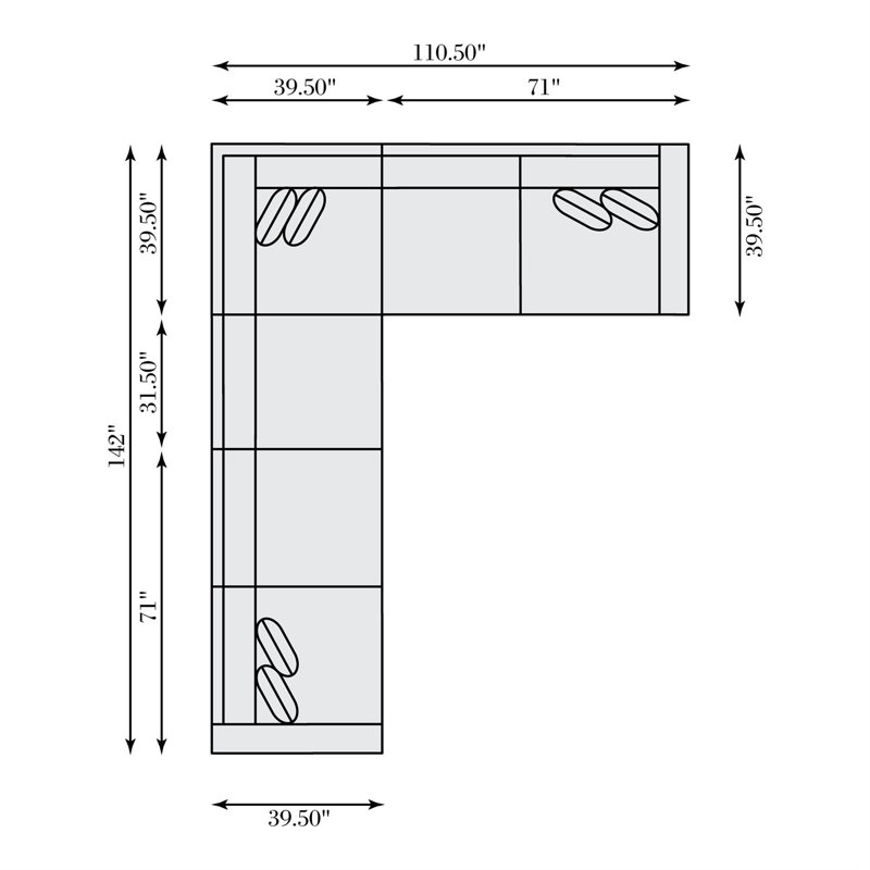 Lars Sectional, 28" H x 142" W x 110.5" D, Right Hand Facing