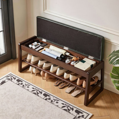 Wood Shoe Storage Bench , Hidden Lift Top Storage , Sturdy Shoe Rack Bench for Entryway Bedroom