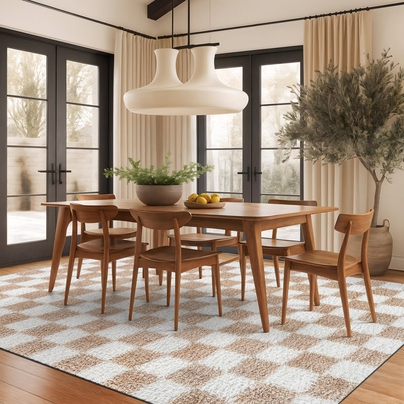 Beige Block Shag Rug – Medium Pile, Soft Texture, Kid & Pet Friendly, Rectangle 7'10" x 10'