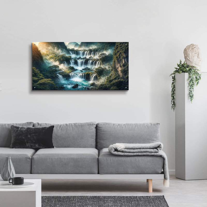«Majestic Waterfall» par Rey Klimt, art mural en verre acrylique