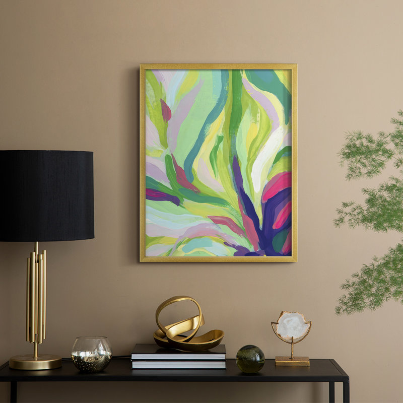 Impression encadrée Bright Tropical Abstraction II - bois massif, H 11 po x l 9 po, Doré