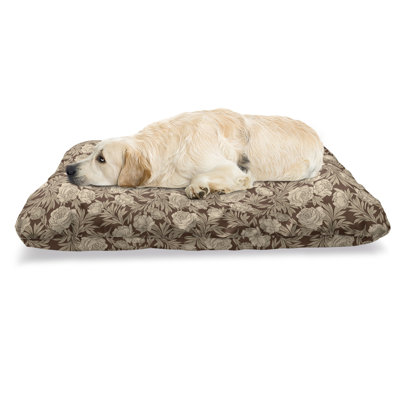 Lit pour animal de compagnie Ambesonne, bouquet de roses en fleurs romantiques exprimant le motif rétro de la Saint-Valentin, coussin résistant à la mastication pour chien et chat avec housse amovible, 24 po x 39 po, brun beige