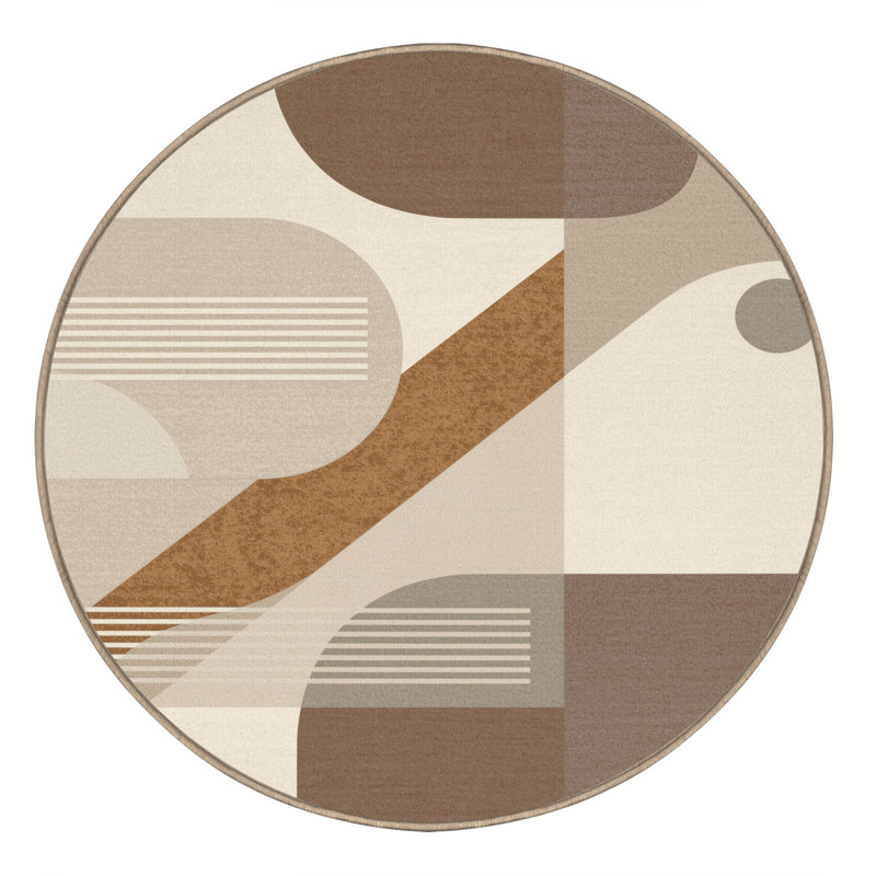 Machine Washable Pahola Scandinavian Rug in Brown – Beige Binding, 8' Round