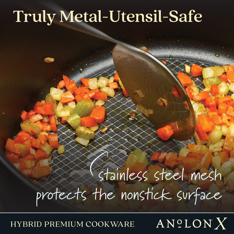 Anolon X Hybrid Nonstick Cookware Induction Pots and Pans Set, 7 Piece, Dark Gray