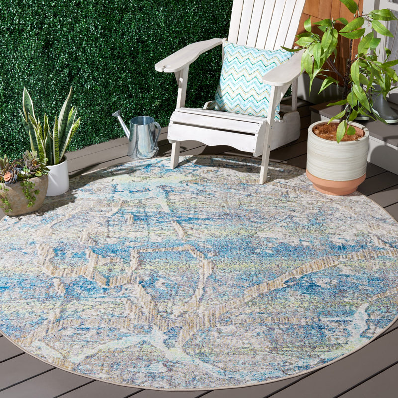 Tapis d'intérieur / extérieur à motif abstrait 500 Barbados, Rond 6 pi 6 po
