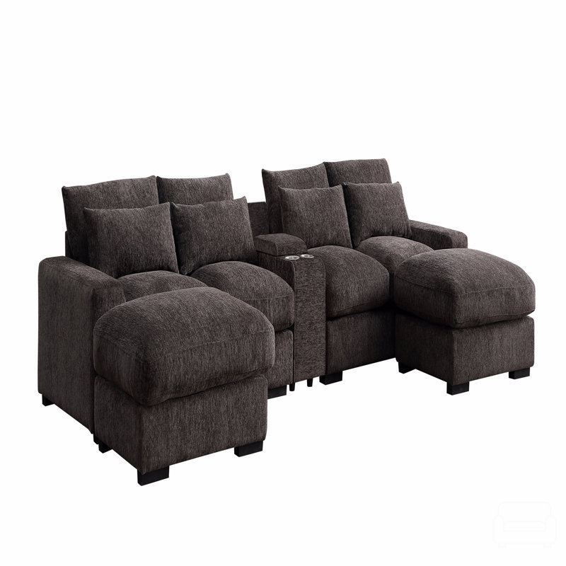 Modern - Luxe Modular Sectional Sofa With Built - In Console & Reclining Elements, Dark Brown Velvet