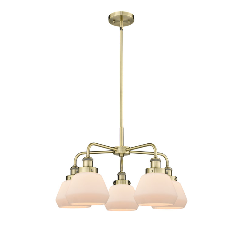 Bianet 5 - Light Glass Dimmable Chandelier, Antique Brass, Matte White