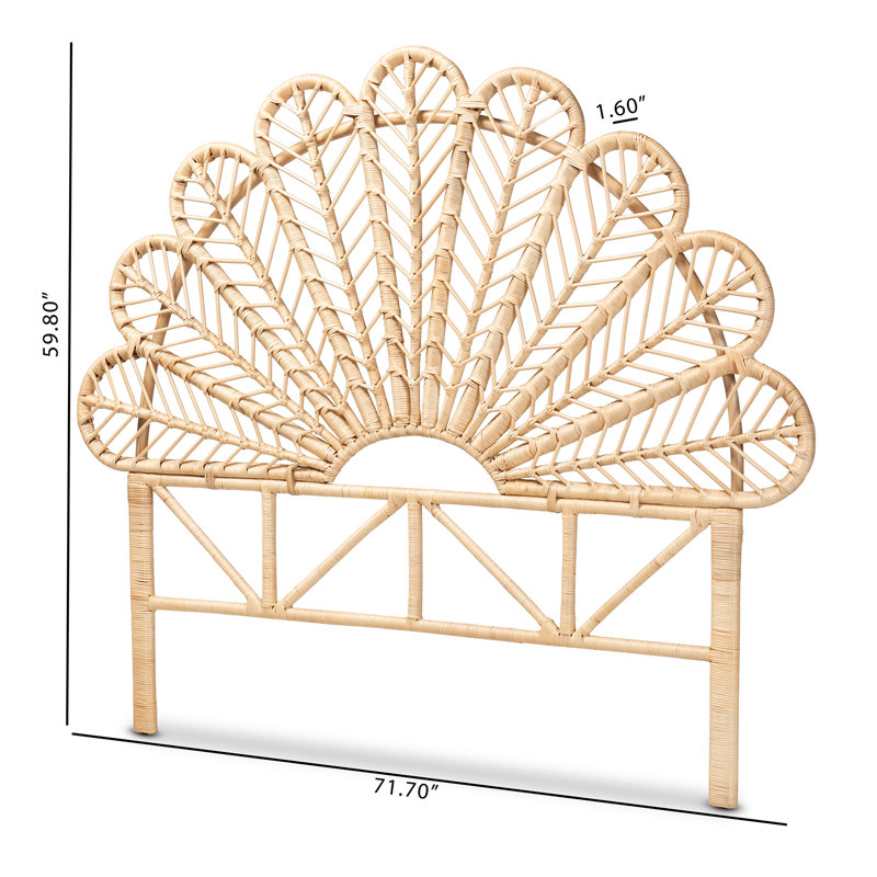 Natural Brown Rattan Queen Size Peacock Design Headboard